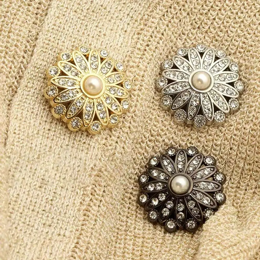 10 Stuks Retro Metalen Parel Diamant Kleding Knopen Diy Kleding Naaien Knop Handwerk Handgemaakte Accessoires