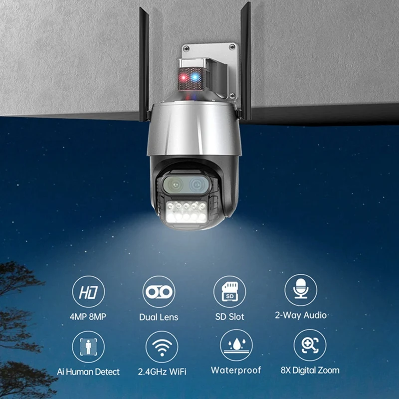 Caméra de surveillance IP WiFi 8MP/4K, dispositif de sécurité sans fil, avec n'aime x8, suivi automatique et audio/vidéo