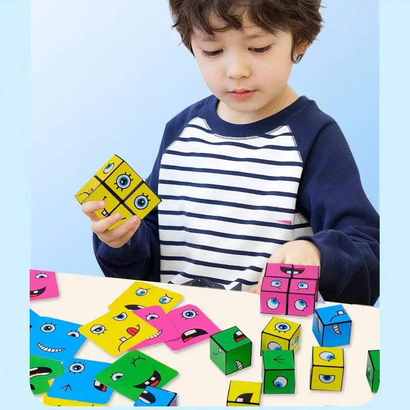 Permainan Papan Kubus Berubah Wajah Permainan Asah Otak Kubus Emotikon Kreatif Permainan yang menghibur untuk beberapa pemain Mainkan permainan papan