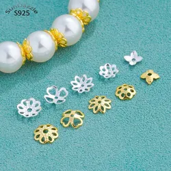 8pcs Real Solid 925 Sterling Silver Flower Bead Caps Spacers 18k Gold Connector Bead Cap Base Jewelry Making Findings