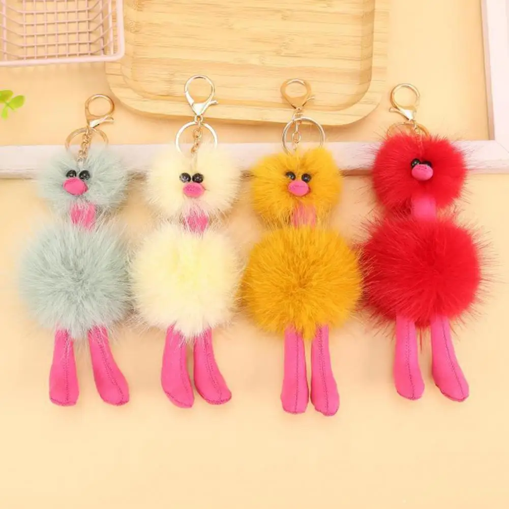 Trendy Colorful Plush Hair Ostrich Keychain Flamingo Bird Cute Desert Harajuku Keychain Bag Car Keyring Statement Jewelry Gifts