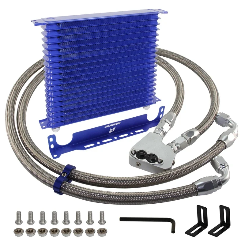 AN10 Blue 10/13/15 Row Oil Cooler Kit  For Chevrolet Corvette C6 C5 C7 LS1 Camaro & Firebird Cadillac CTS-V GM CK 04-06