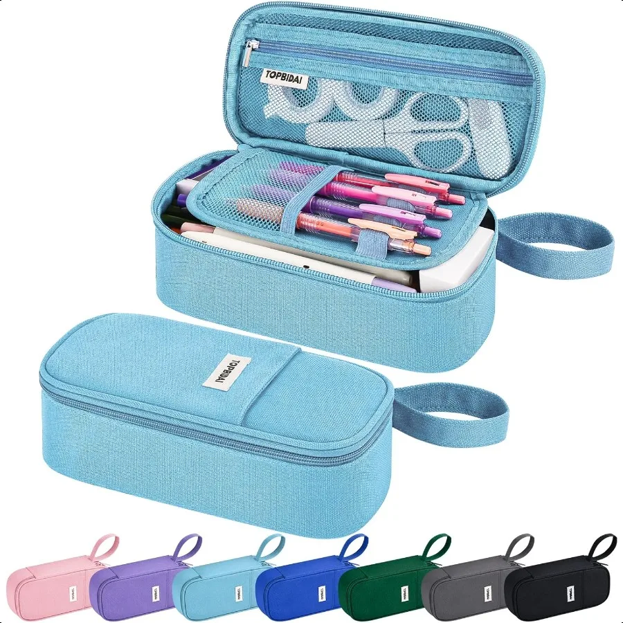 حقيبة مقلمة كبيرة للفتيات والأولاد ذات سعة كبيرة من القماش حقيبة أقلام رصاص للمكتب والكلية والمدرسة متعددة الأقسام وسحاب أدوات مكتبية