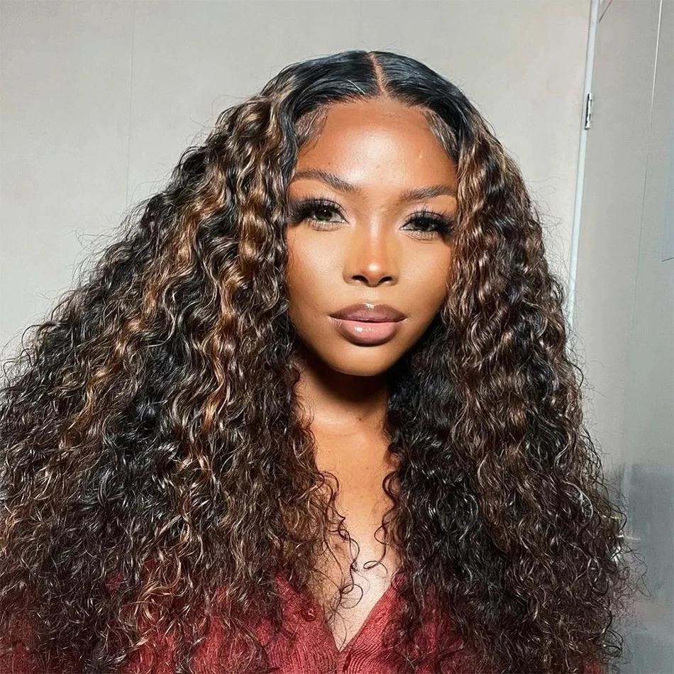 

30 Inch 1B/30 Highlight Deep Wave Wig 13x4 Lace Front Human Hair Wigs for Women Pre Plucked Colored Water Curly Lace Frontal Wig