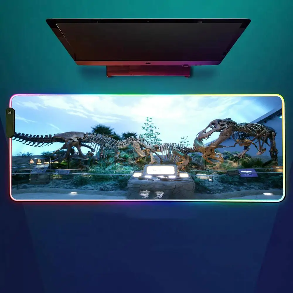 

Коврик для мыши с ископаемыми динозаврами, игровой коврик для мыши RGB, настольный коврик HD Gamer, большой светодиодный светильник, коврики для мыши XXL
