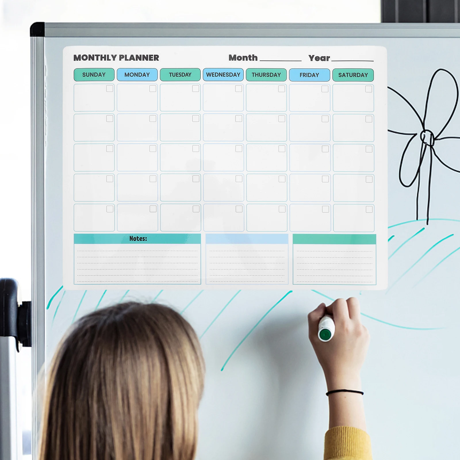 

Monthly Planning Whiteboard Sticker Large Dry Erase Calendar Self Adhesive Wall Planner Reusable Peel Stick Schedule Organizer