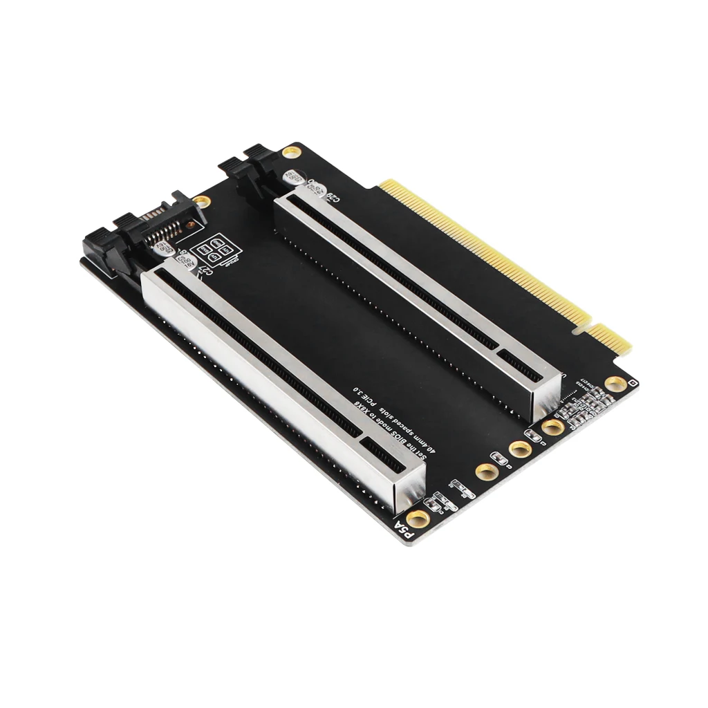 

Карта расширения PCIe 3.0 x16–X8 PCIe-бифуркация Gen3 x16–x8x8, слоты с интервалом 40,4 мм и усиленным интерфейсом питания SATA
