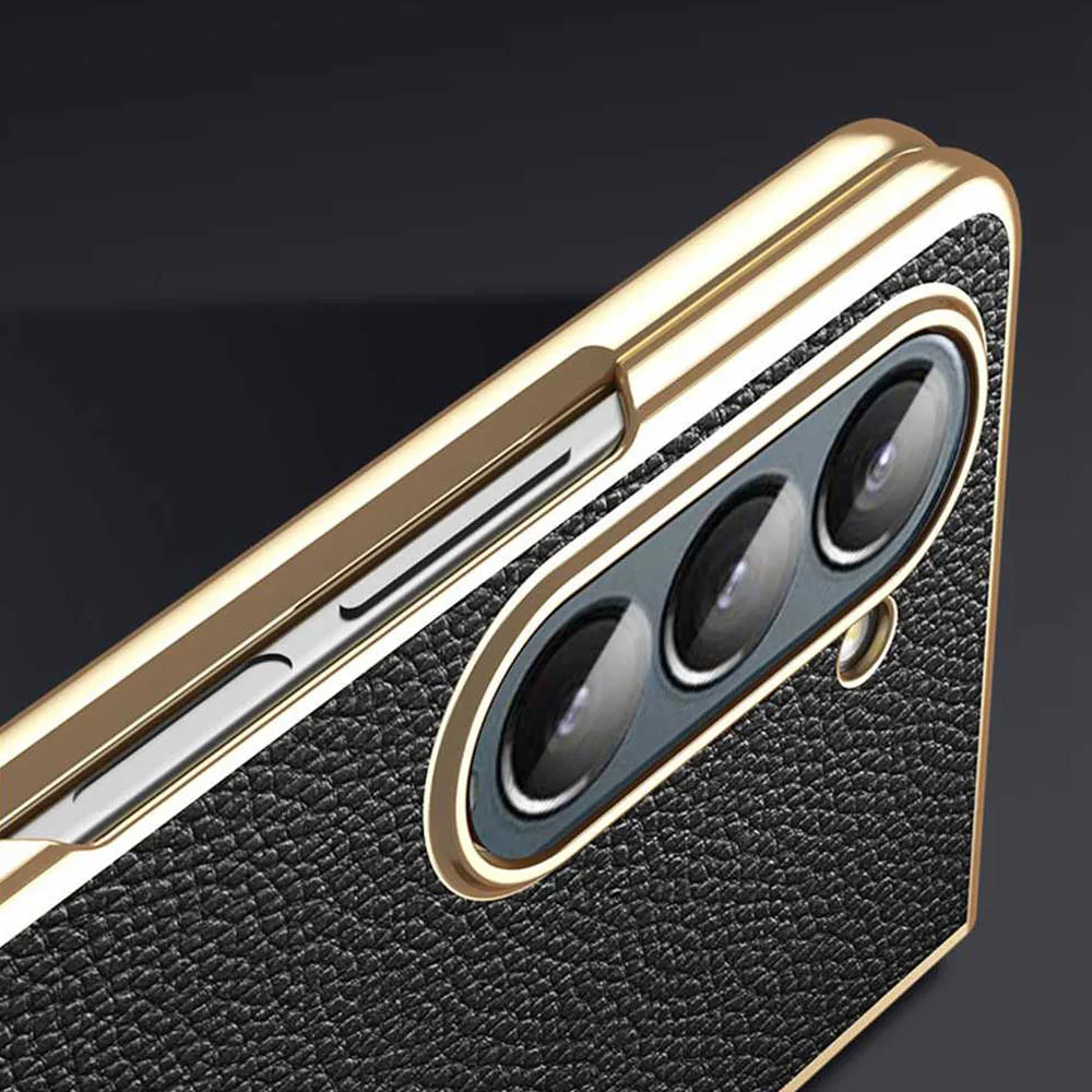 Genuine Leather Case For Samsung Galaxy Z Fold 3 4 5 6 7 Case Plating Coque For Samsung Z Fold3 Fold4 Fold5 Fold6 Fold7 Cover