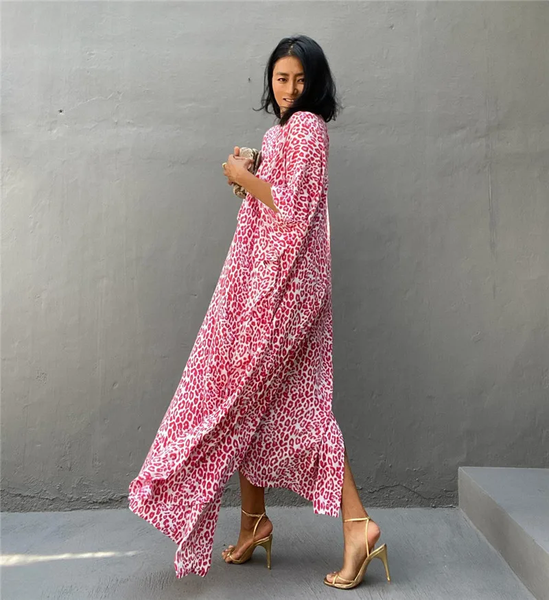 Leppard بوهو طباعة شاطئ فستان بيكيني التستر الستر ل سارنغ للشاطئ رداء دي بلاج فضفاض بيكيني التستر Vestido De Playa