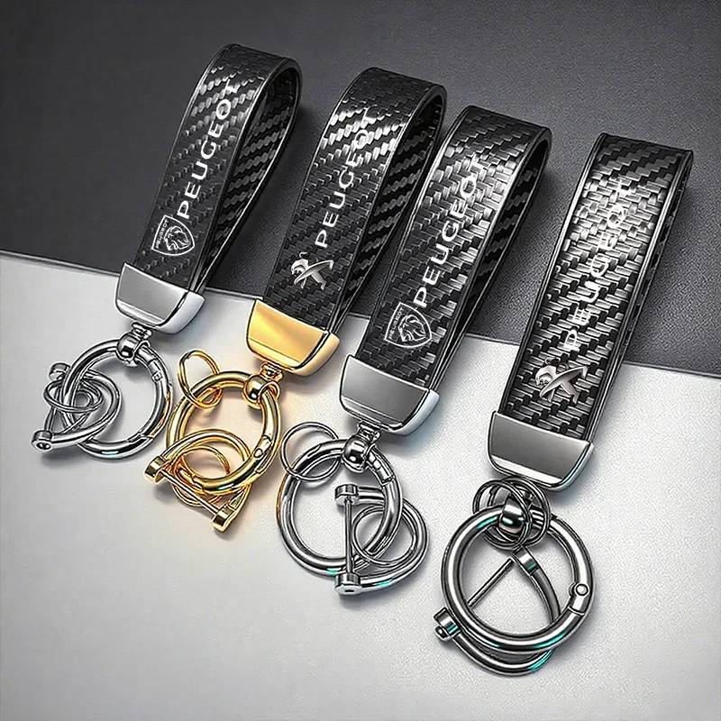 Car Carbon Fiber Style Keychain Microfiber Leather Key Chain For Peugeot 107 408 4008 308 3008 5008 508 2008 208 301 407 4008