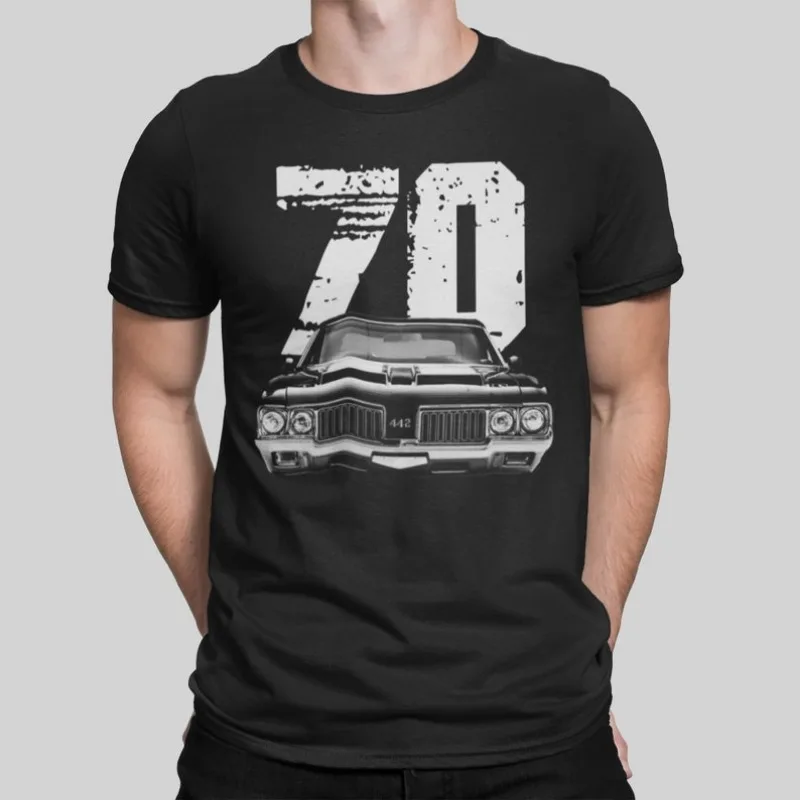 1970 Oldsmobile 442 Front Grill View With Year T Shirt 2024 Men T Shirt Casual  Car fans Logo Enthusiast T-shirt Graphic Summer