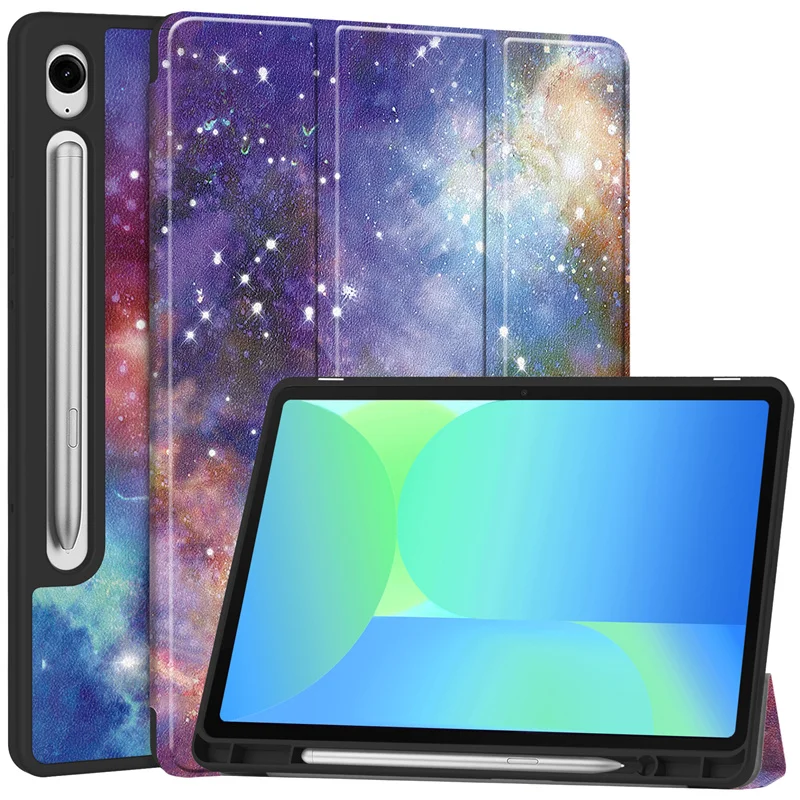 GEFENIS For Samsung Galaxy Tab S10 FE Case With Pencil Holder Cute Painted Leather Magnetic Stand Cover For Galaxy Tab S10 FE 10
