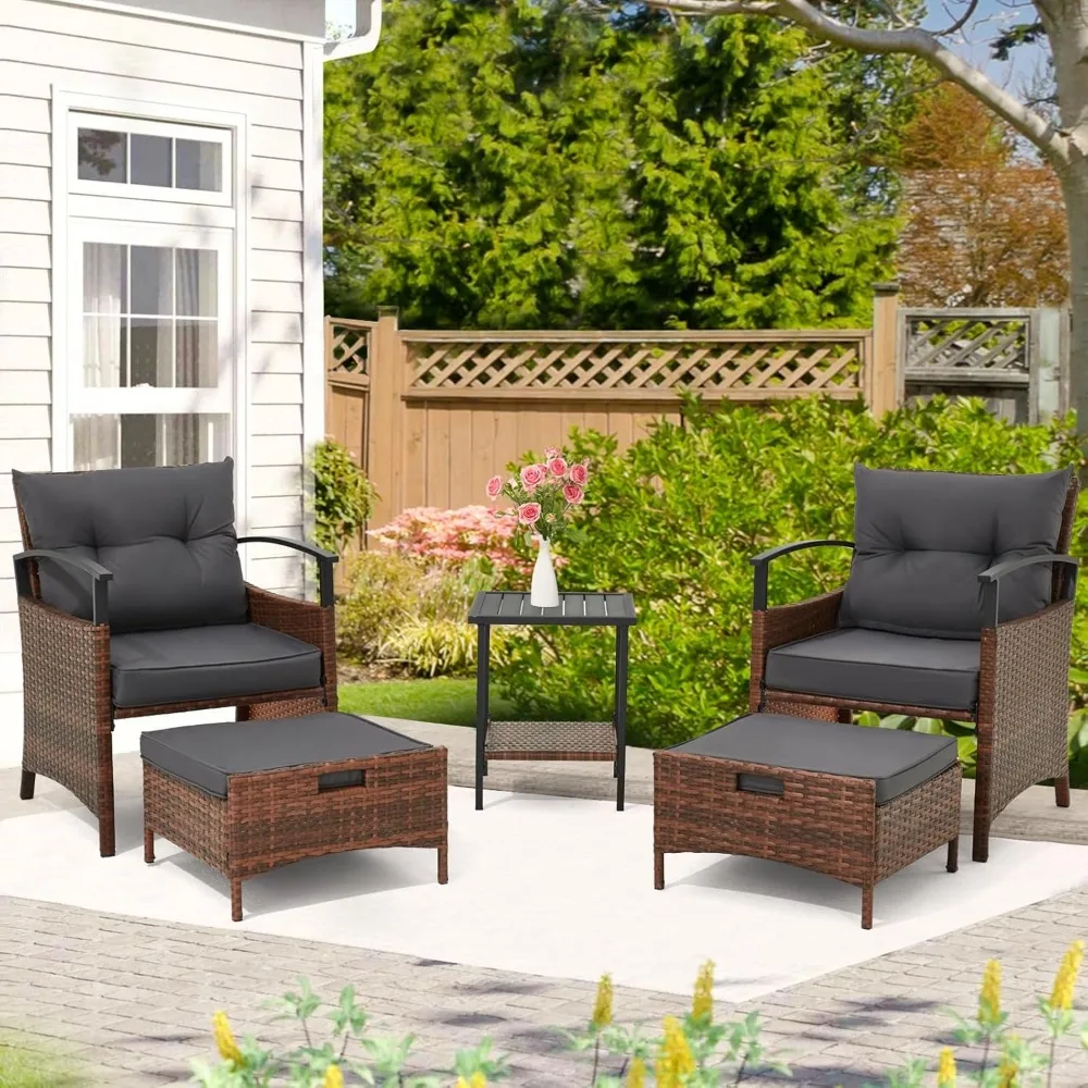 All-Weather 5-Piece PE Wicker Rattan Patio Furniture Set with Cushioned Chairs and Metal Coffee Table