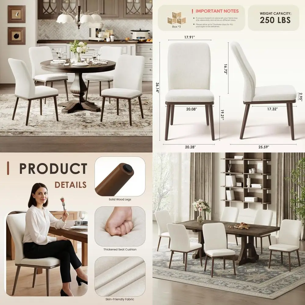 

Upholstered Kitchen Chairs Set o 6, ern Kitchen Chairs with High Back, Padded abric Dining Room Chair with Solid Wood Legs or Re