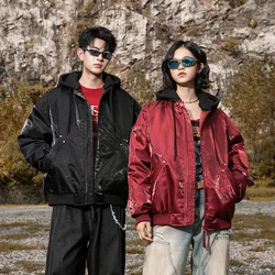 Chaqueta de béisbol con capucha acolchada de algodón para hombre y mujer, parka informal holgada de Hip Hop, abrigo grueso de gran tamaño, ropa de calle