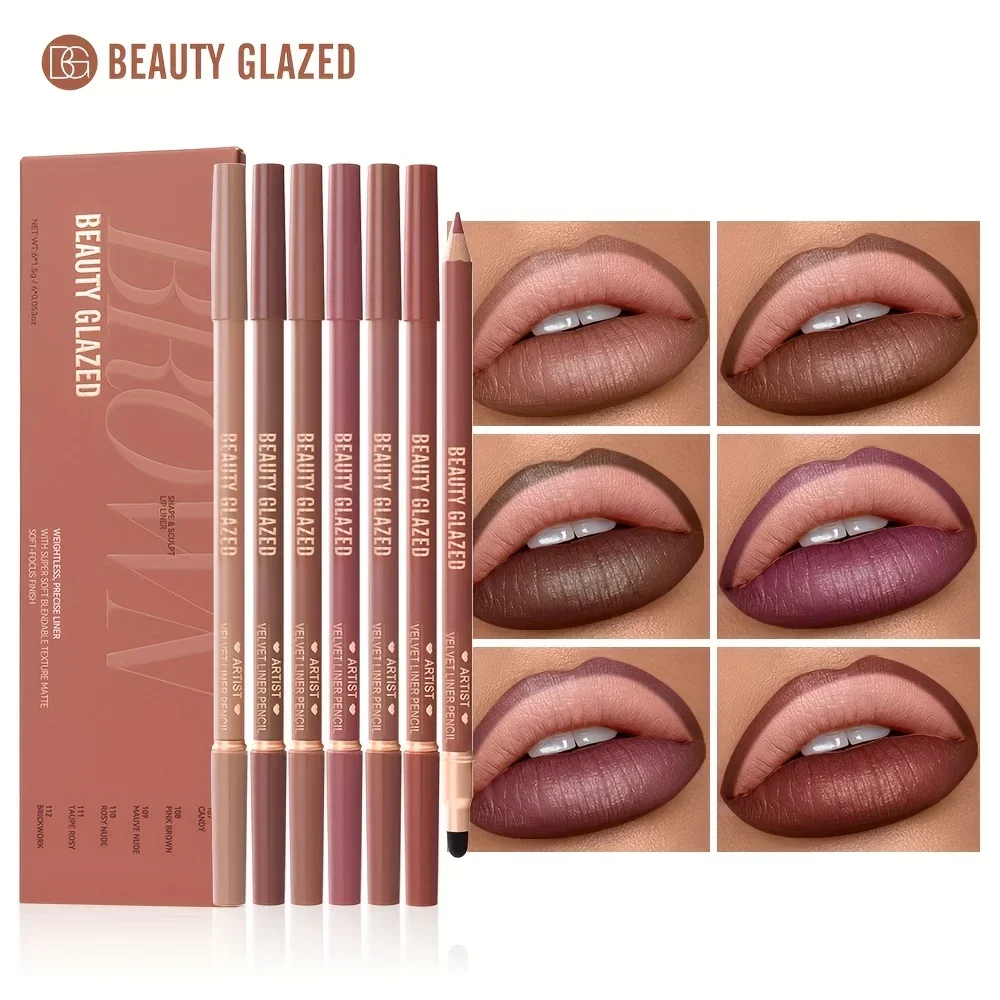 BEAUTY GLAZED 6 unids/set delineador de labios Combo Set 2 en 1 lápiz labial impermeable para mujeres juego de delineador de labios lápiz labial de larga duración