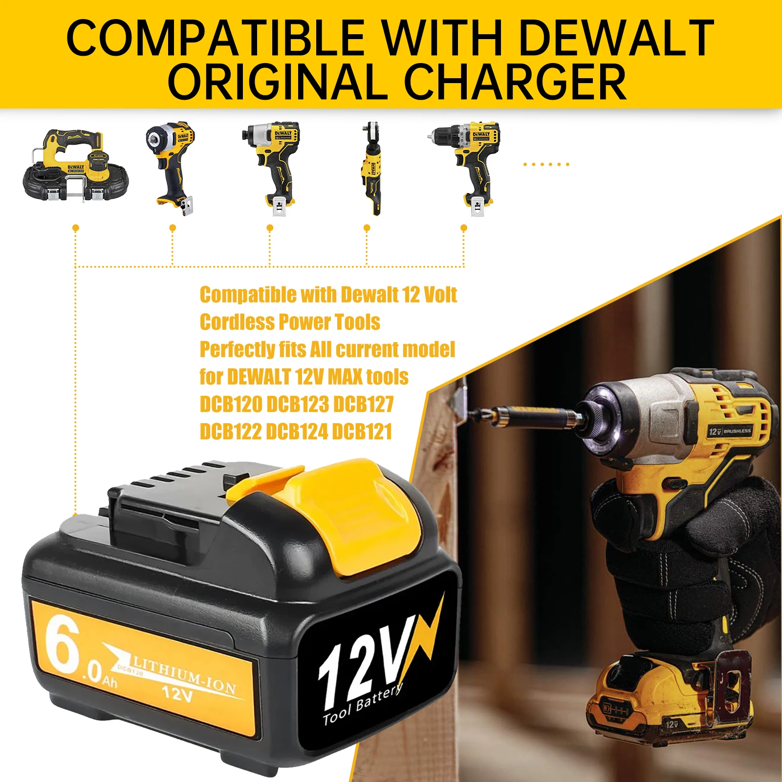 Для Dewalt DCB120 Сменные литий-ионные аккумуляторы 12 В 6000 мАч Аккумулятор DCB123 DCB125 DCB124 DCB122 DCD710 Аккумулятор для электроинструментов