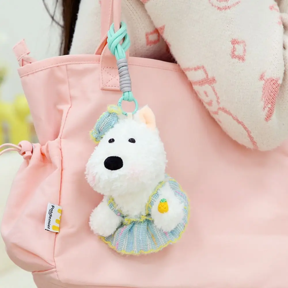 Kawaii relleno West Highland bolsa colgante Animal de dibujos animados Anti-pérdida cachorro llavero lindo colgante llaves Accesorios