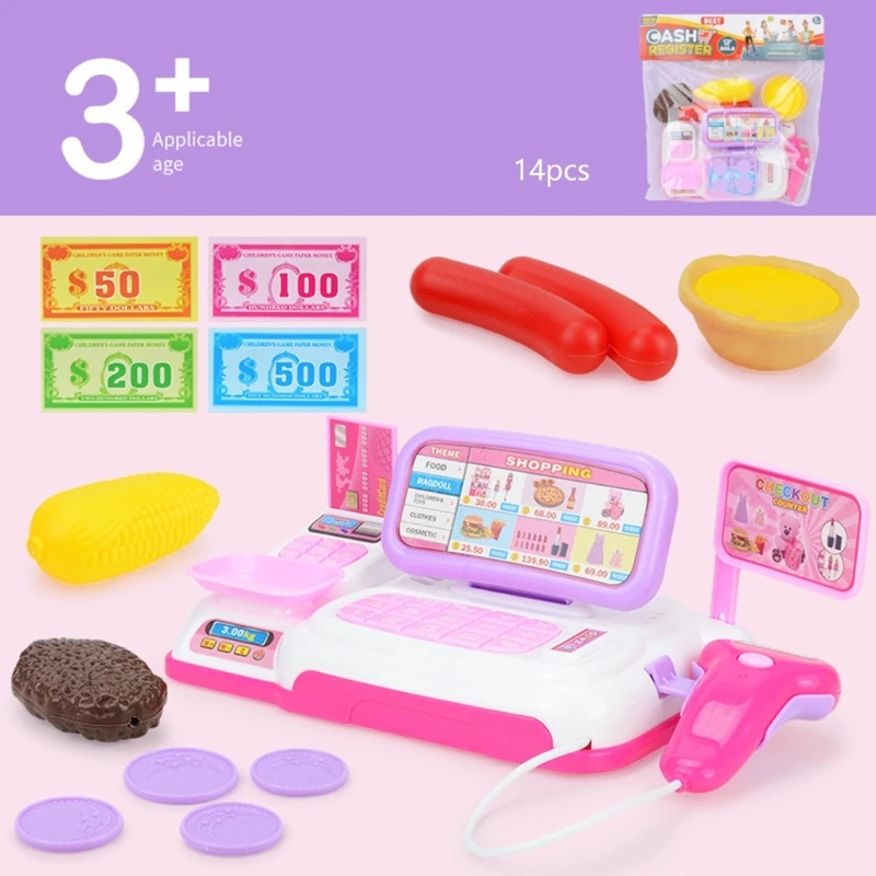 Girls Pretend Play Supermarket Toy Kid Supermarket Cash Register Toy Set Children Role Play Game Christmas Gift for Kids