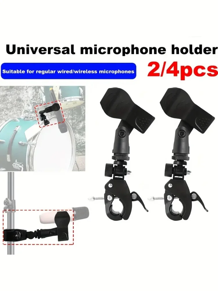 Support de pince crabe de Microphone réglable, pour support de micro et jante de tambour, filetage 5/8 "à 3/8", poignée sécurisée pour micro filaire/sans fil, 2/4 pièces