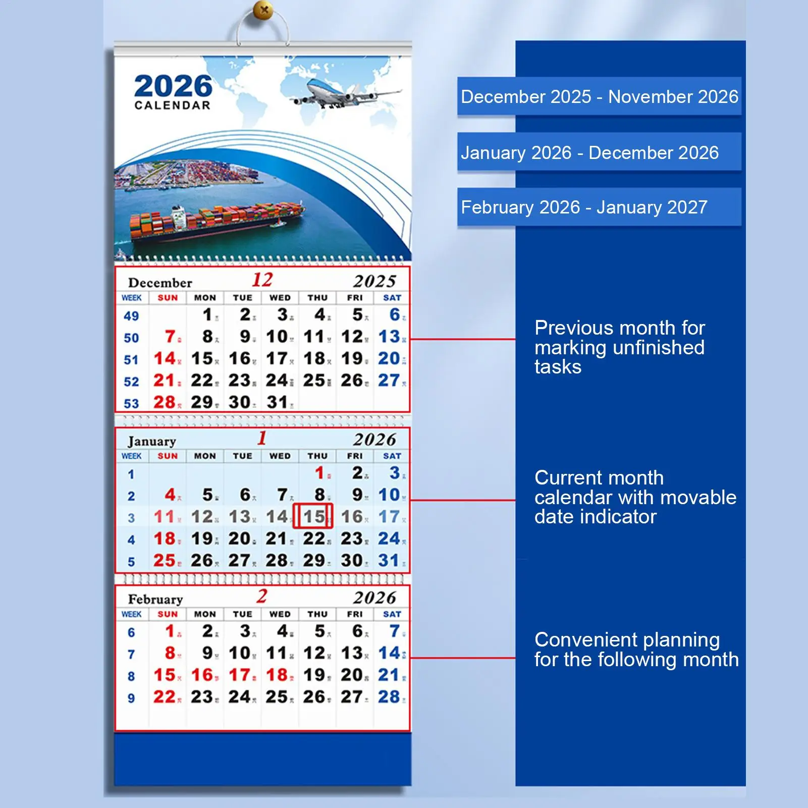 

2026 Calendar 3 Months Home Planner Vertical Hangable Wall Calendar For Friends Family Living Room Study Apartment