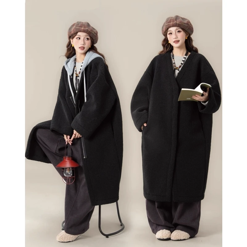 

Lamb Fur Jacket Women's Winter Thickened Long Hooded Coat Integrated Leather And Fur Easy-going Style Small Size Available