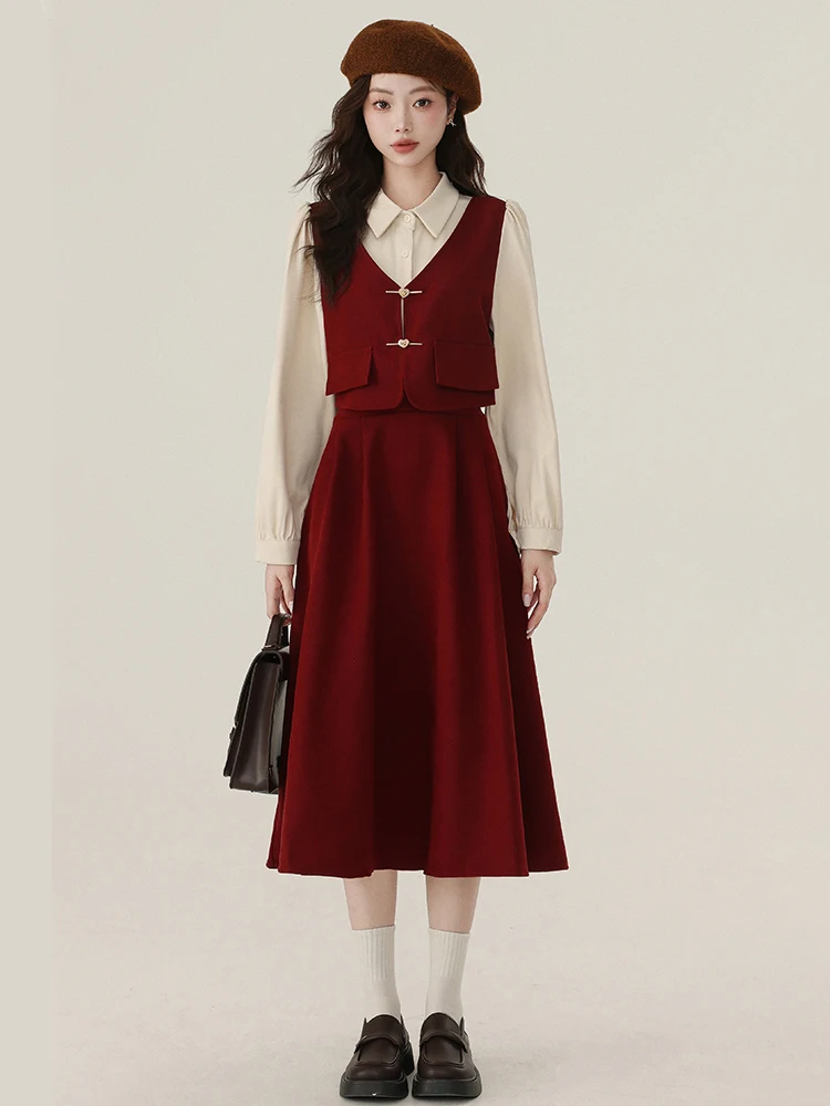 

Красный зимний женский ретро-халат Dr. Tee-Inch Lotus, имитация двухслойного, с завышенной талией, новинка, высококачественный, для Нового года...