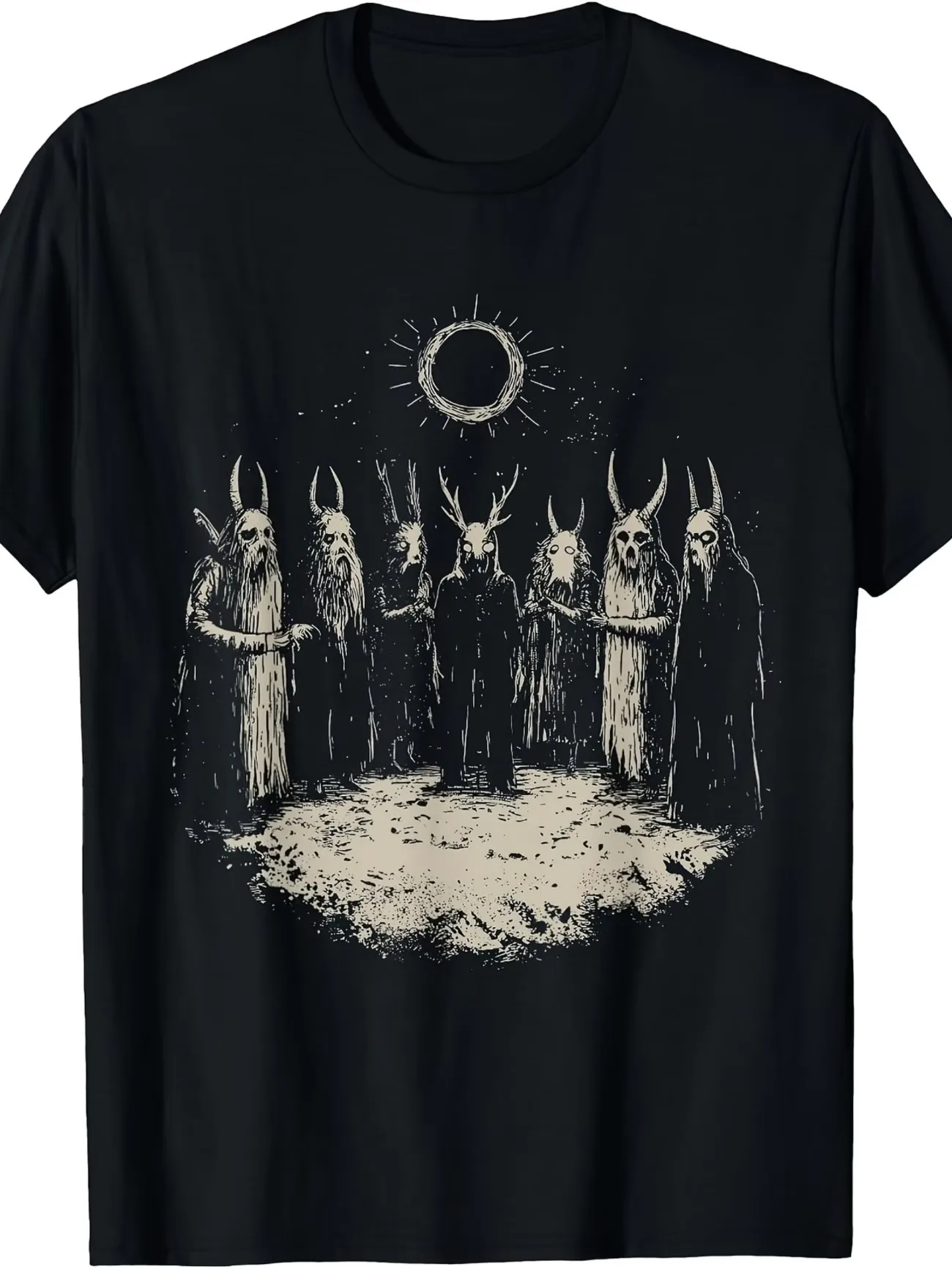 T-shirt gothique d'Halloween, style vintage, motif monstre effrayant, Baphomet, magie noire, col rond, imprimé, décontracté, pour hommes et femmes, tendance