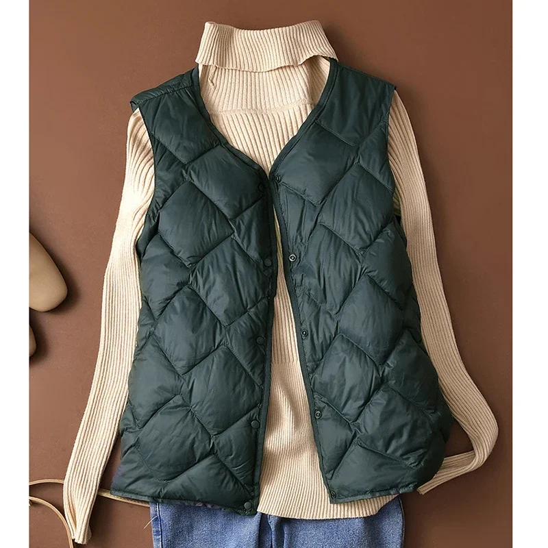 2024 New trapuntato Ultra leggero sottile piumino d'anatra donna giacche invernali gilet sottile autunno Casual Basic parka E28