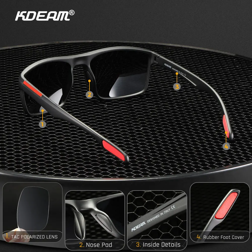 KDEAM Square Ultra Light TR90 Sunglasses Men Polarized TAC 1.1mm Thickness Lens Driving Fishing Glasses Women Sports Eyewear