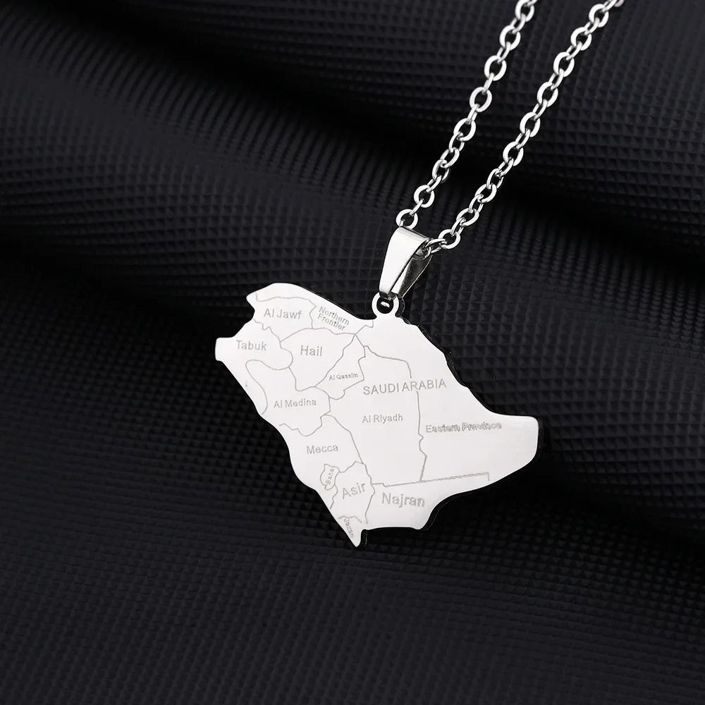 European and American stainless steel Saudi Arabia map and city pendant necklace men and women couples fashion trend new jewelry