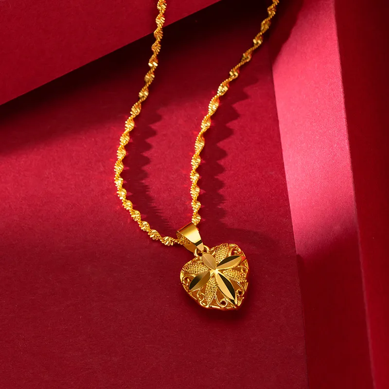 Gold-plated love gold necklace pendant imitation gold necklace cross-border wedding sand gold ethnic style peach heart 9999gold