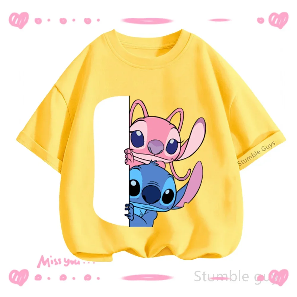 3-14Y أطفال تيشيرت صيفي بنين بنات Kawaii غرزة ديزني النيون لهجة عادية كم قصير ملابس رياضية جيرسي الملابس