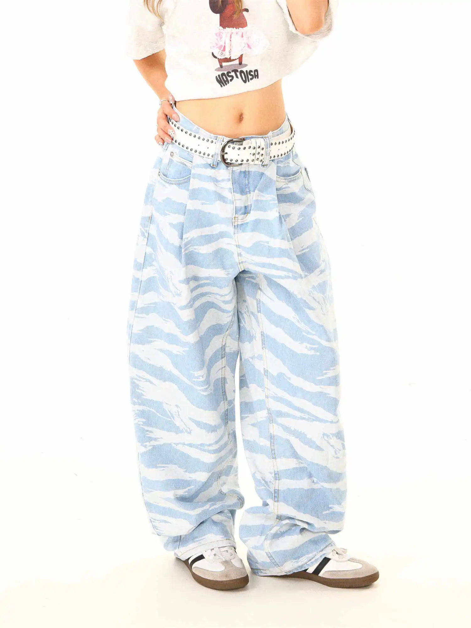 

Синие женские джинсы в стиле милитари с высокой талией, винтажные прямые мешковатые джинсовые брюки Y2K, хип-хоп, американская мода, широкие джинсовые брюки