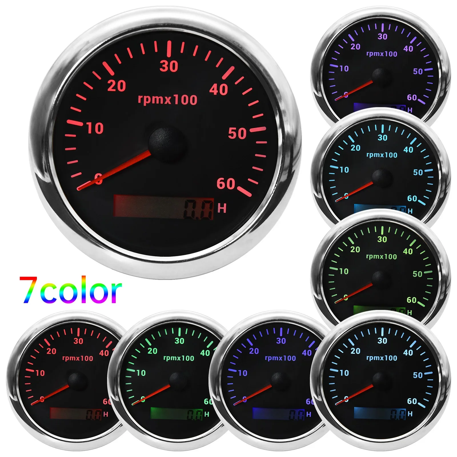 85mm Tachometer Gauge With Digital Hour Marine Boat Tacho Meter 4000RPM 7 Colors Backlight Sensor Car Truck 9-32V Gauge Holder