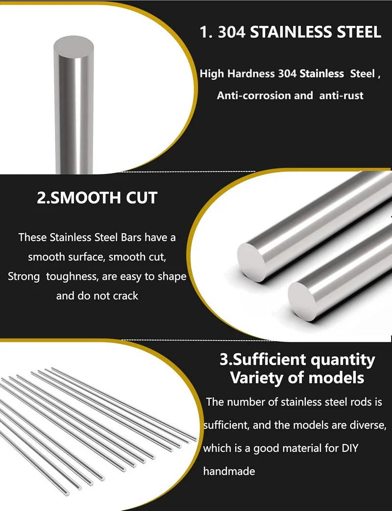 2 Stück 304 Edelstahl Massivstangen, sortiert für DIY-Bastelwerkzeuge, Durchmesser 2mm 3mm 4mm 5mm 6mm 8mm – Detail 2