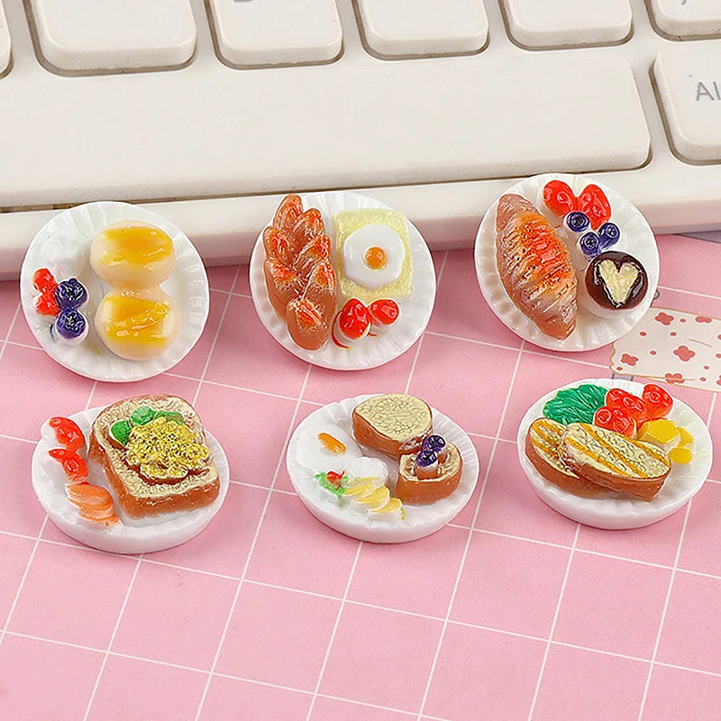 6pcs/Set Dollhouse Mini Dim Sum Platter DIY Miniature Landscape Fairy Garden Decors Accessories Doll House Scene Ornaments