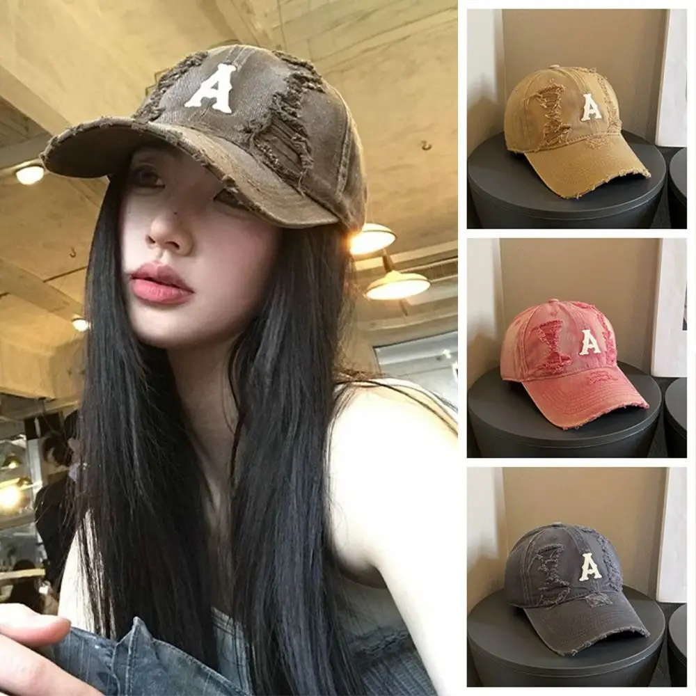 

American Vintage Letter Baseball Hat Embroidery Gothic Holes Peaked Cap Y2k Visor Snapback Cap Outdoor