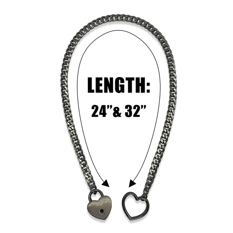 Role play Womens Slip Chain Necklace Heart O-Ring Rock Cuban Cosplay Long Necklace Adjustable Heart Shaped Lock Core With Key image 5