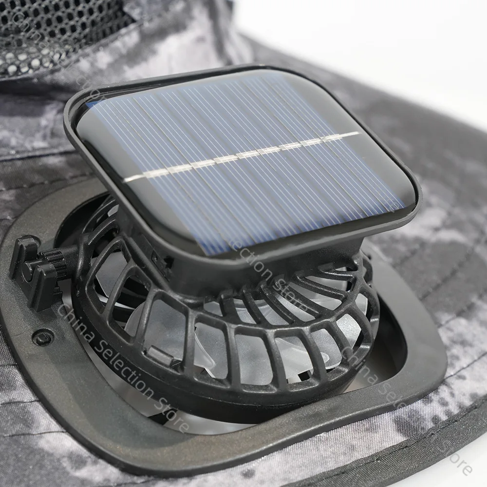 قبعة مروحة تعمل بالطاقة الشمسية للرجال لتسلق الجبال في الهواء الطلق وصيد الأسماك ومراقبة بالأشعة فوق البنفسجية قبعة صياد السمك مع مروحة