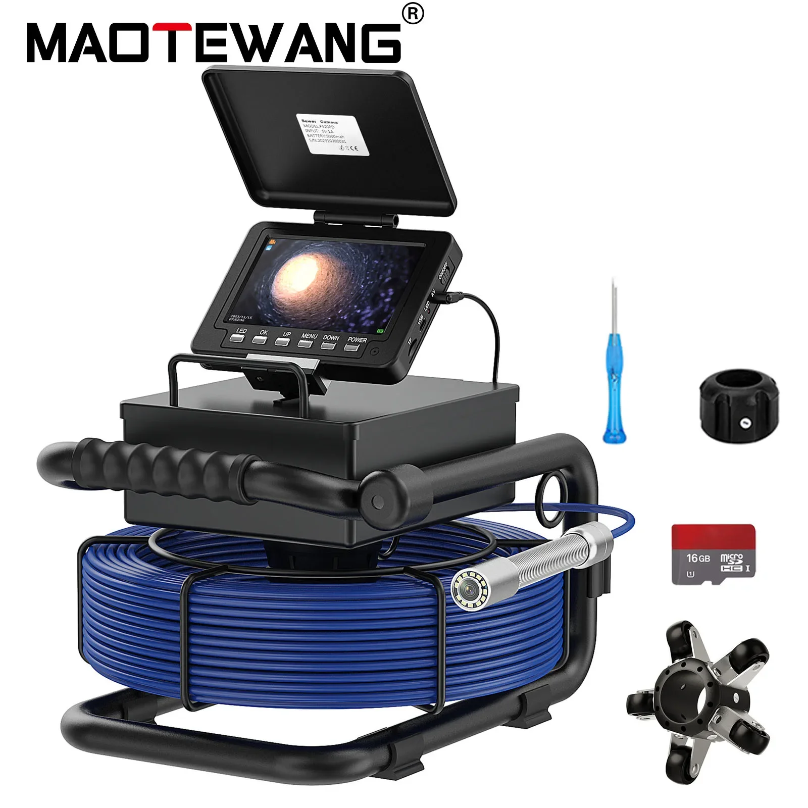 SkyDElPipe Inspection Camera 5in+ Self-Leveling 512HZ Transmitter+Audio Recording +DVR Drain Sewer Inspection Video Endoscope C