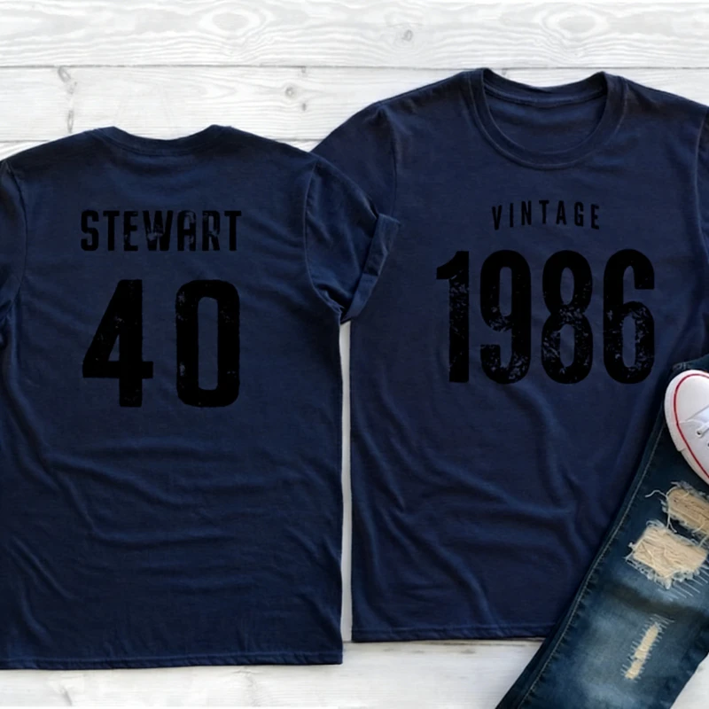 Vintage 1986 Sport Heather Birthday T-Shirt 40th Custom Name Celebration Gift Mens womens ladies Unisex Personalized Tshirt