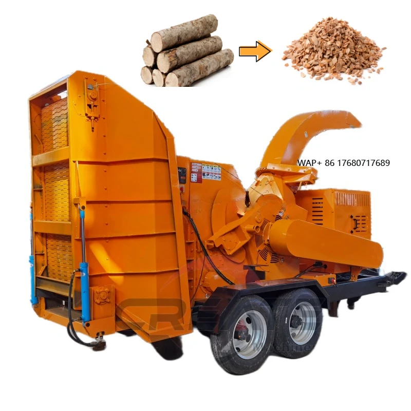 CE Super Large Mobile Log Branch Corn Stem Shrub Chipper Crusher Engine Mobile Wood Chipper Can Grab Wood Feeding