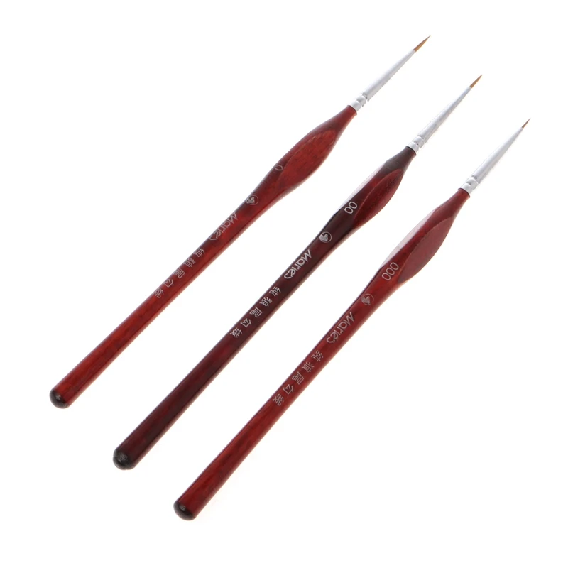 50JC 3Pcs Miniature Paint Brushes Professional Wolf Hair Fine Detailing 0~000