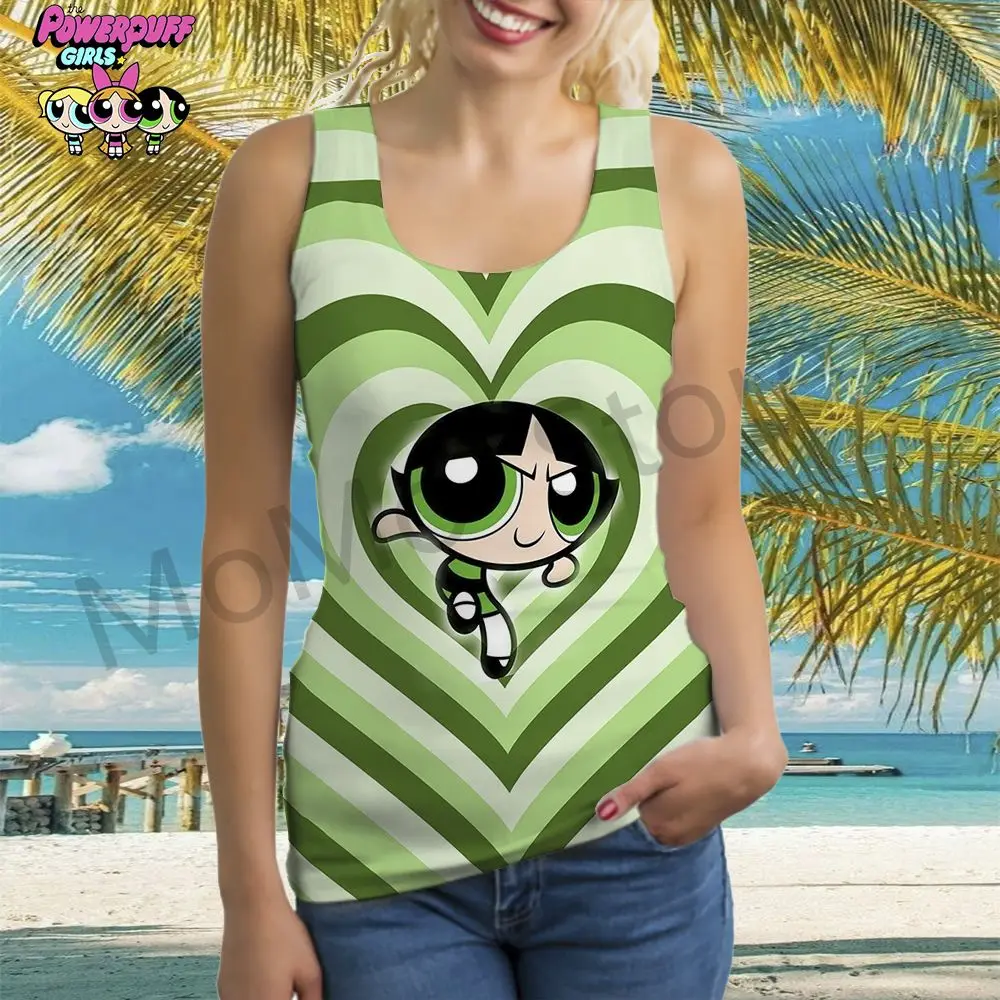 Kawaii The Powerpuff Girls Women's Vest T-shirt 3D Print Cheap Clothes Leisure 2024 Ladies Fashion New Y2k Sleeveless Tops S-3XL