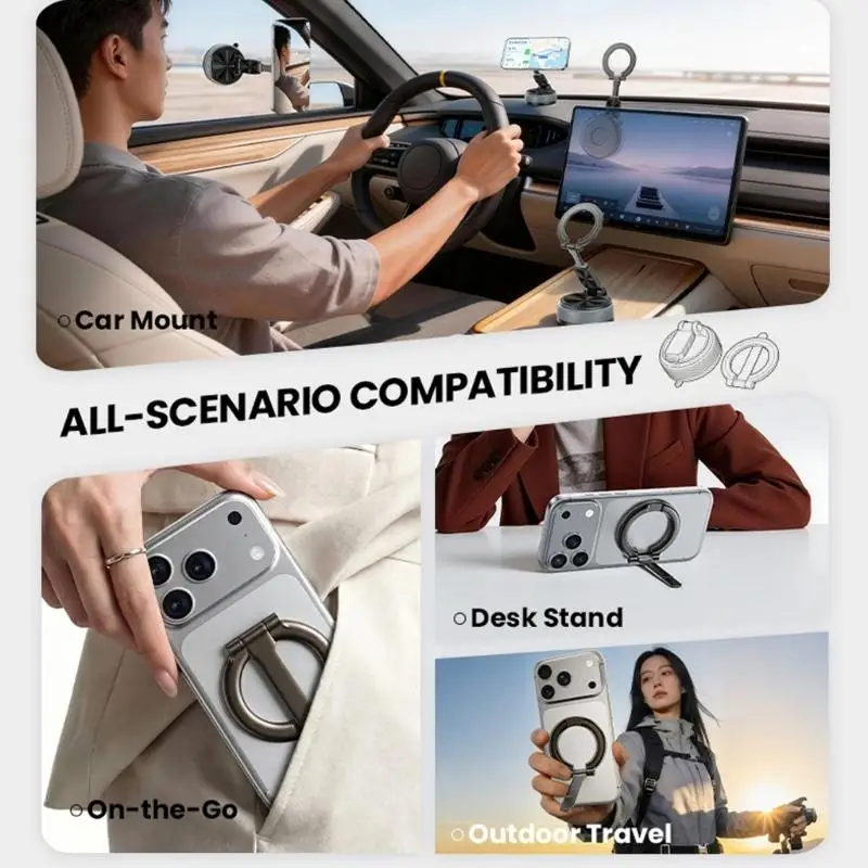 Y1UB Universal Phone Mount Support Holder with Rotating Ringing Stand for Car Home Office Multiple Adjustable Design