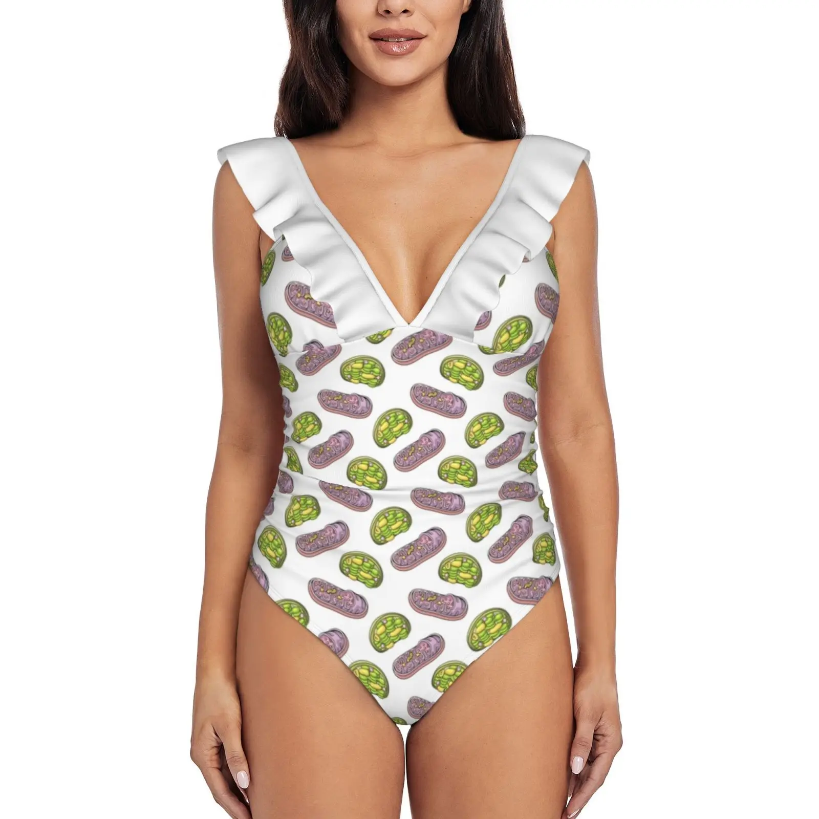 

Mitochondria And Chloroplast Pattern Women Ruffle One Piece Swimsuit Sexy Bodysuit Monokini Swimwear Bathing Suit Mitochondria