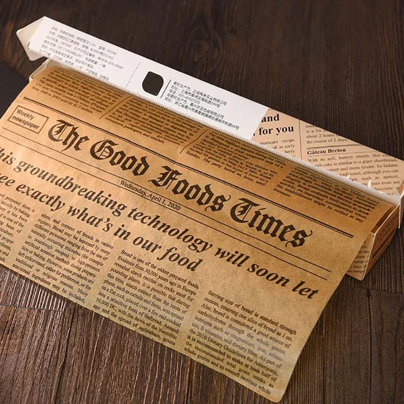 Retro English Newspaper Food Accessories for Baking Kitchen Food Grade Grease Paper Bread Sandwich Burger Fries Wrappers Cookie