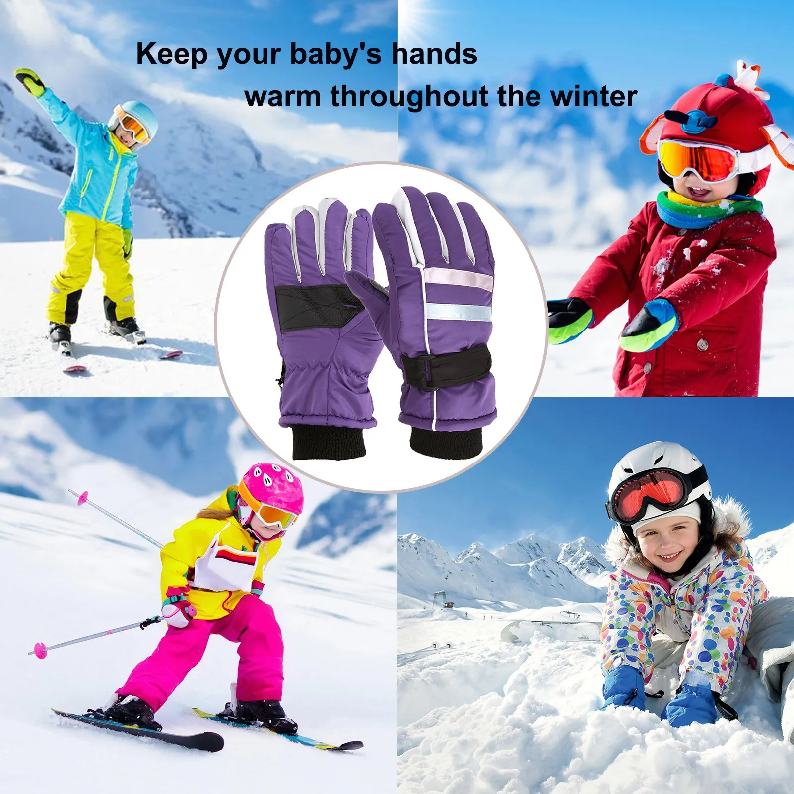 Winter Kids Ski Gloves Outdoor Sports Gloves Boys Girls Snow Skating Snowboarding Windproof Warm Ski Gloves For 7-12 Years Old