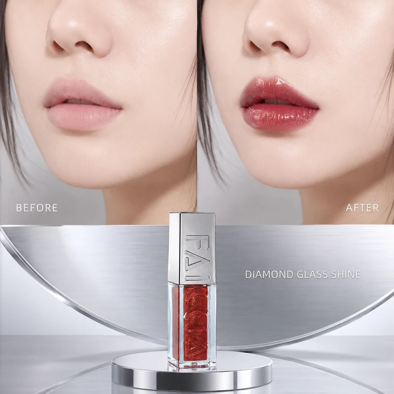 FAICCIA Glitter Lip Gloss Diamond Glass Shine Moisturizing Plumping Shimmer Sparkling Long Lasting Lip Makeup Cosmetics